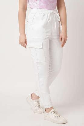 solid relaxed fit cotton blend women's casual wear trouser - white