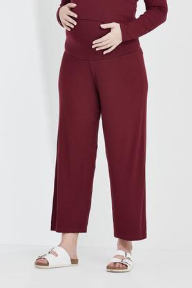 solid relaxed fit cotton stretch women's maternity wear pants - wine