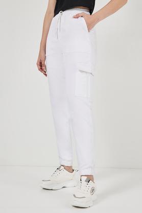 solid relaxed fit cotton women's casual wear pants - white