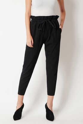 solid relaxed fit denim women's casual wear pant - black