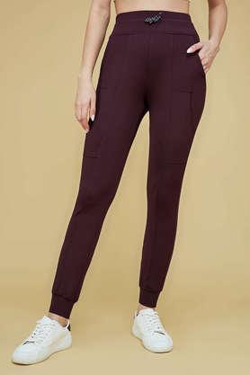 solid relaxed fit polyester women's casual wear pants - wine