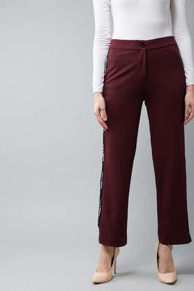 solid relaxed polyester women's casual wear pants - maroon