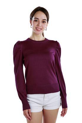 solid-round-neck-viscose-women's-casual-wear-sweatshirt---plum