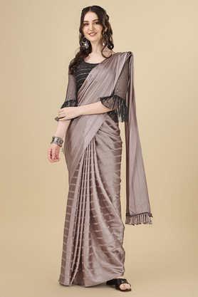solid satin designer women's saree with blouse piece - pink