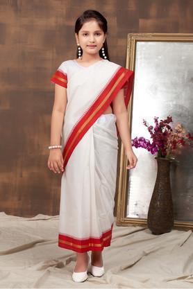 solid silk festive wear girls saree - white