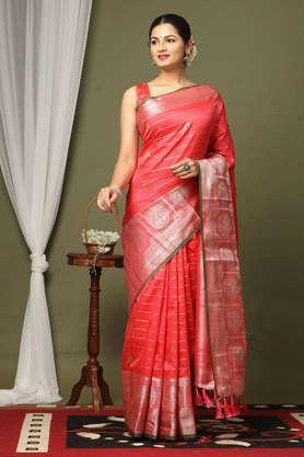 solid silk festive wear women's saree - peach