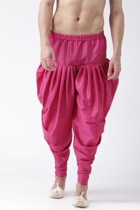 solid silk regular fit men's harem pants - pink