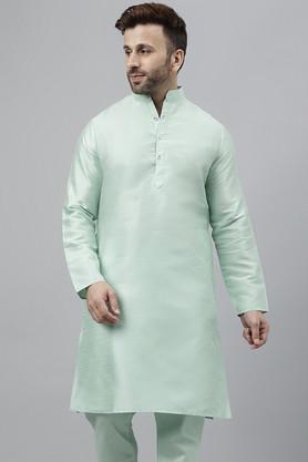 solid silk regular fit men's kurta - green