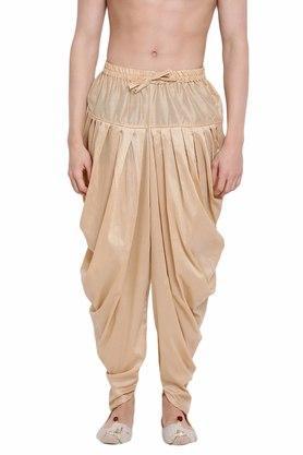 solid silk regular fit men's occasion wear cowl dhoti - natural