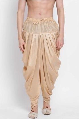 solid silk regular fit mens occasion wear cowl dhoti - natural