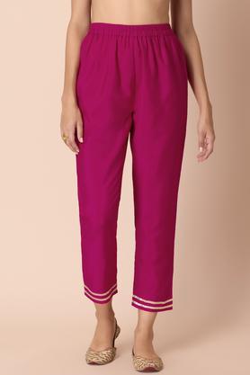 solid silk regular fit women's casual trousers - pink