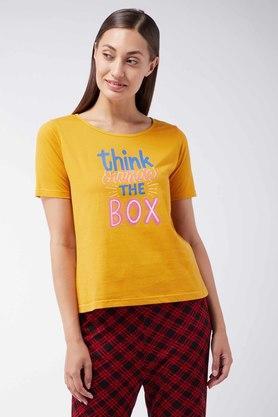 solid single jersey round neck womens t-shirt - mustard