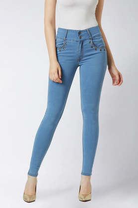 solid skinny denim women's casual wear pants - blue