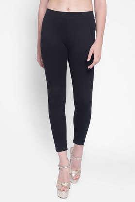 solid skinny fit blended women's casual wear track pant - black