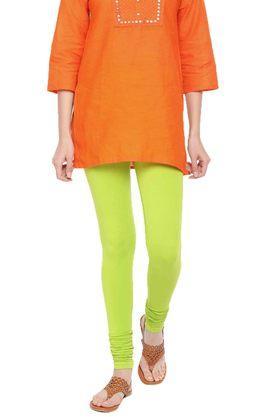 solid skinny fit cotton women's leggings - lime green
