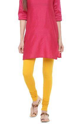 solid skinny fit cotton women's leggings - mustard