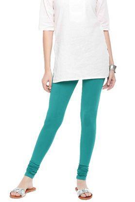 solid skinny fit cotton women's leggings - sea green