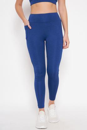 solid skinny fit spandex women's active wear tights - blue