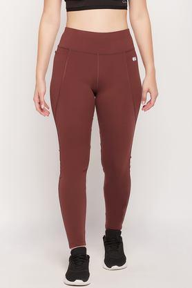 solid skinny fit spandex women's active wear tights - brown