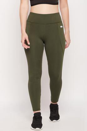 solid skinny fit spandex women's active wear tights - green