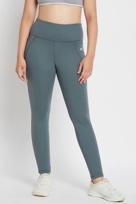 solid skinny fit spandex women's active wear tights - grey