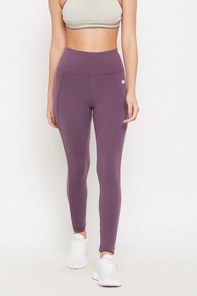 solid skinny fit spandex women's active wear tights - purple