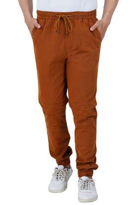 solid skinny fit twill stretch men's jogger pants - brown