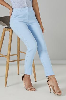 solid skinny fit women's formal wear trousers - blue