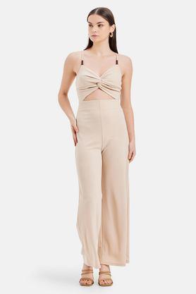 solid sleeveless jersey women's full length jumpsuit - natural