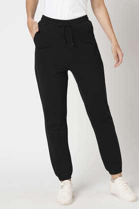 solid slim fit blended fabric women's casual wear pant - black
