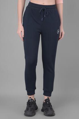 solid slim fit blended fabric women's casual wear track pants - navy