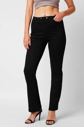 solid slim fit cotton blend women's casual wear tregging - black
