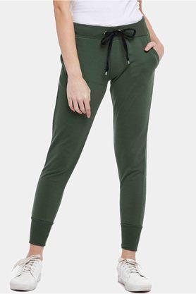 solid slim fit cotton womens joggers - green