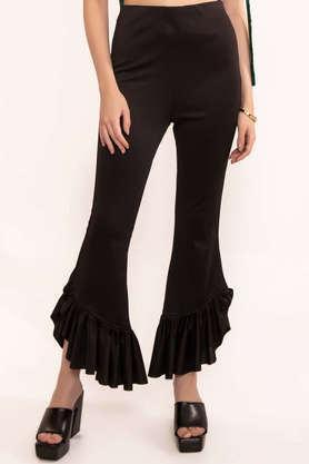 solid slim fit crepe women's casual wear trouser - black