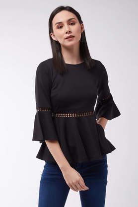 solid slim fit polyester women's festive wear top - black