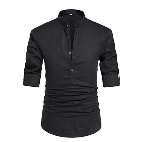 solid slim fit shirt with band collar