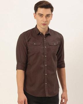 solid slim fit shirt with flap pockets