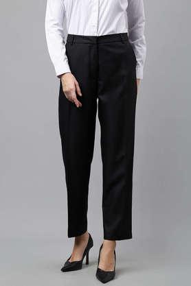 solid slim fit viscose women's formal wear trouser - black