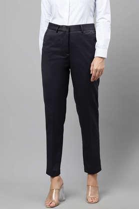 solid slim fit viscose women's formal wear trouser - dark grey