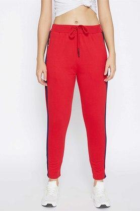 solid slim poly cotton womens casual wear track pants - red