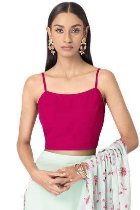 solid square neck regular fit women's top - pink
