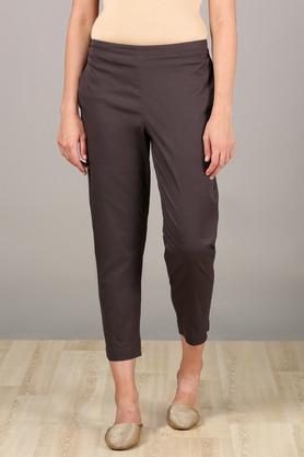 solid straight fit cotton lycra women's casual wear pants - charcoal