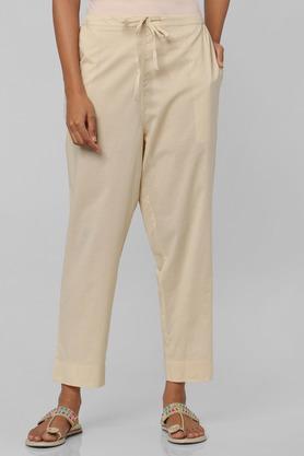 solid straight fit cotton women's all occasions pants - natural