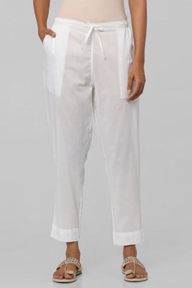 solid straight fit cotton women's all occasions pants - white