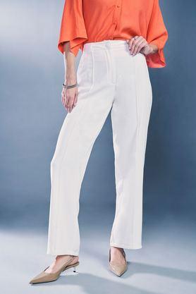 solid straight fit polyester women's formal wear pants - multi