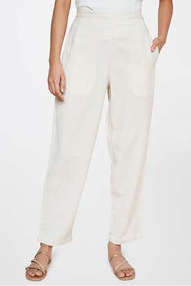 solid straight fit viscose women's festive wear pants - natural