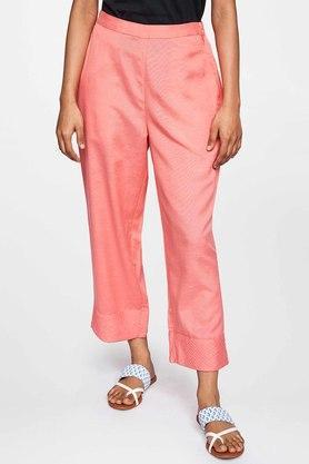 solid tapered fit viscose women's fusion wear pants - coral