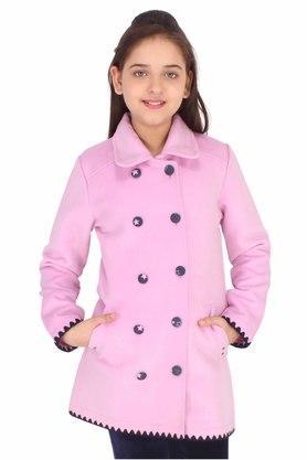 solid tweed collar neck girls jacket - pink