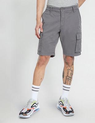 solid twill mid rise shorts