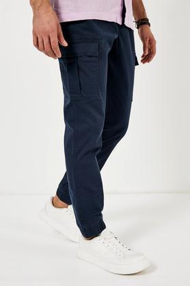 solid twill slim fit men's joggers - navy